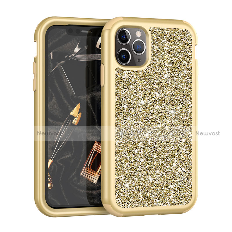 Silicone Matte Finish and Plastic Back Cover Case 360 Degrees Bling-Bling for Apple iPhone 11 Pro Max Gold