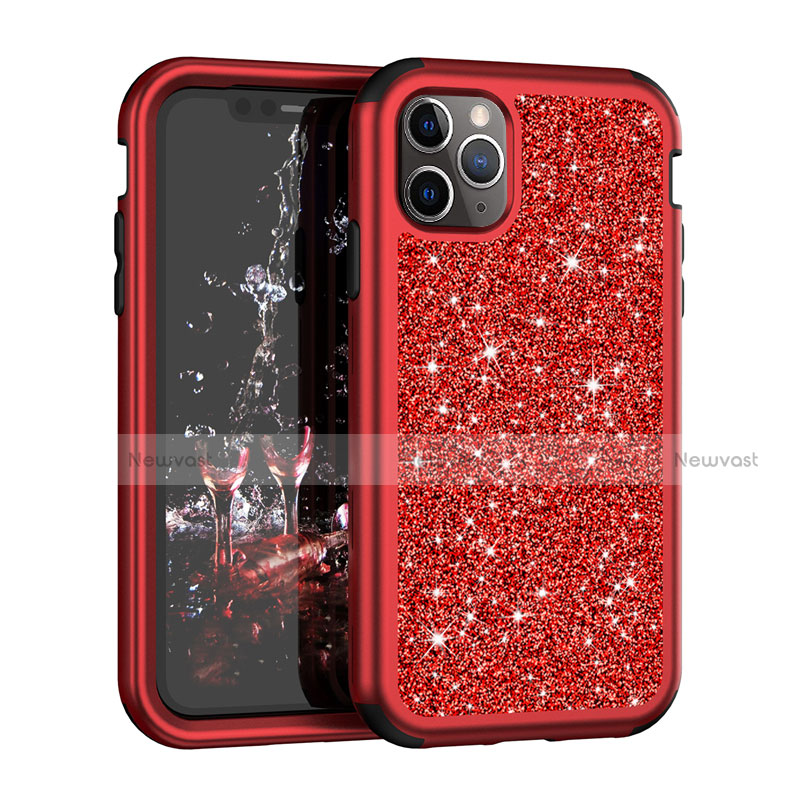 Silicone Matte Finish and Plastic Back Cover Case 360 Degrees Bling-Bling for Apple iPhone 11 Pro Max Red