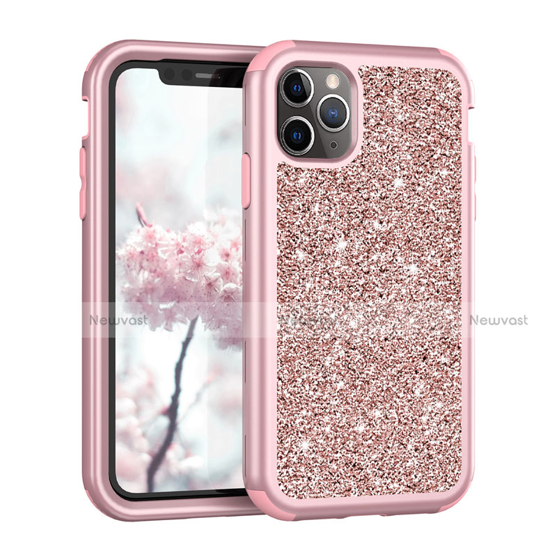 Silicone Matte Finish and Plastic Back Cover Case 360 Degrees Bling-Bling for Apple iPhone 11 Pro Max Rose Gold