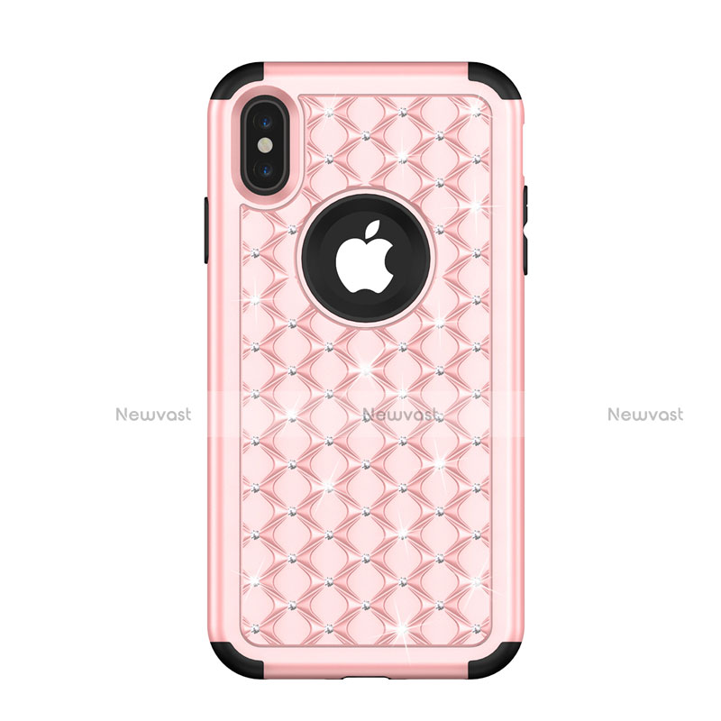 Silicone Matte Finish and Plastic Back Cover Case 360 Degrees Bling-Bling for Apple iPhone X