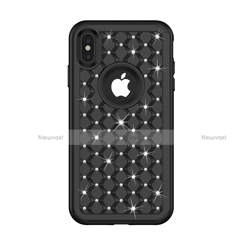 Silicone Matte Finish and Plastic Back Cover Case 360 Degrees Bling-Bling for Apple iPhone X