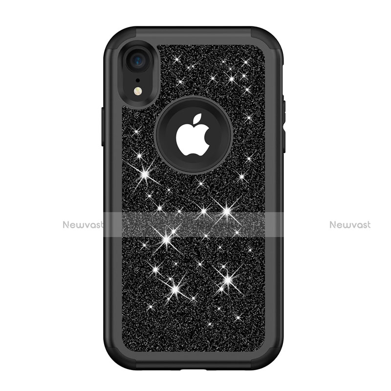 Silicone Matte Finish and Plastic Back Cover Case 360 Degrees Bling-Bling for Apple iPhone XR Black