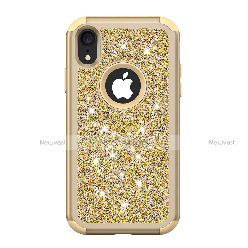 Silicone Matte Finish and Plastic Back Cover Case 360 Degrees Bling-Bling for Apple iPhone XR Gold