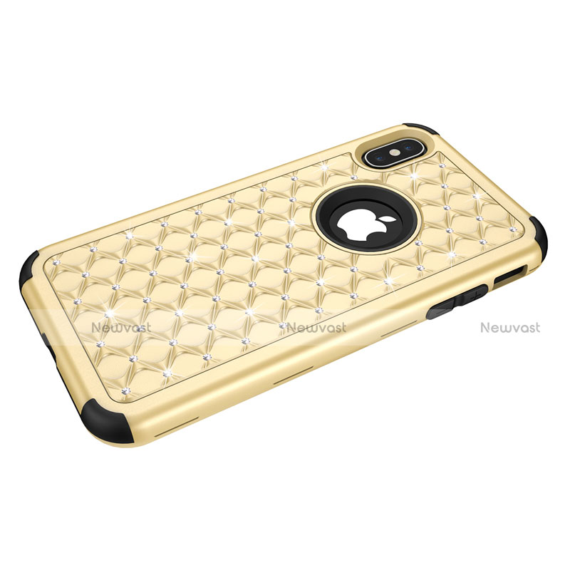 Silicone Matte Finish and Plastic Back Cover Case 360 Degrees Bling-Bling for Apple iPhone Xs