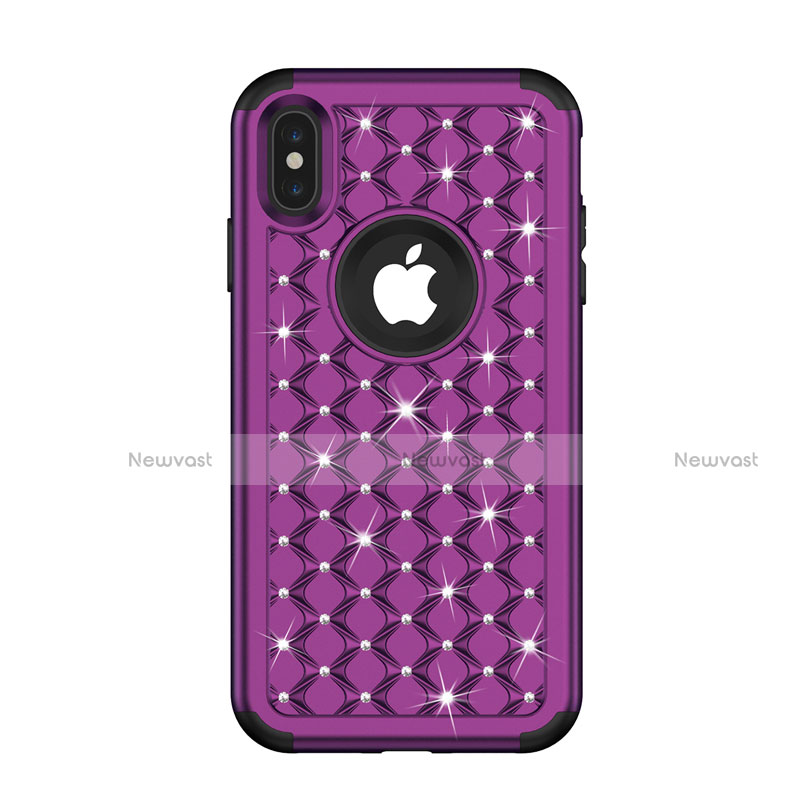 Silicone Matte Finish and Plastic Back Cover Case 360 Degrees Bling-Bling for Apple iPhone Xs