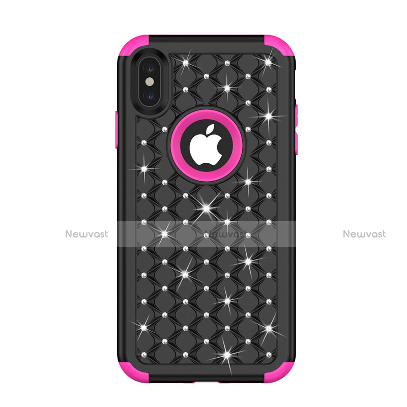 Silicone Matte Finish and Plastic Back Cover Case 360 Degrees Bling-Bling for Apple iPhone Xs