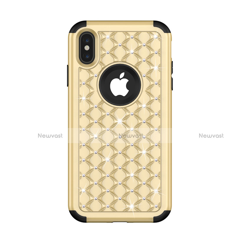 Silicone Matte Finish and Plastic Back Cover Case 360 Degrees Bling-Bling for Apple iPhone Xs