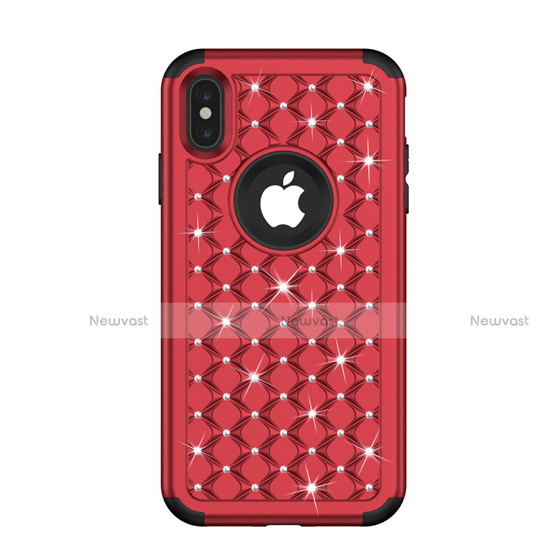 Silicone Matte Finish and Plastic Back Cover Case 360 Degrees Bling-Bling for Apple iPhone Xs Max