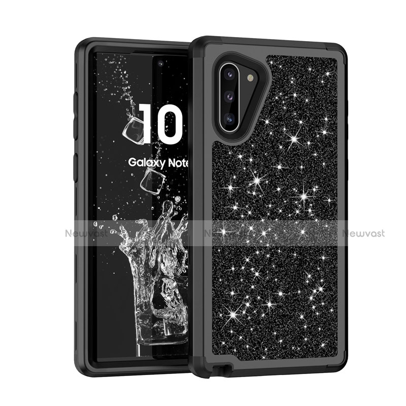 Silicone Matte Finish and Plastic Back Cover Case 360 Degrees Bling-Bling for Samsung Galaxy Note 10 5G Black