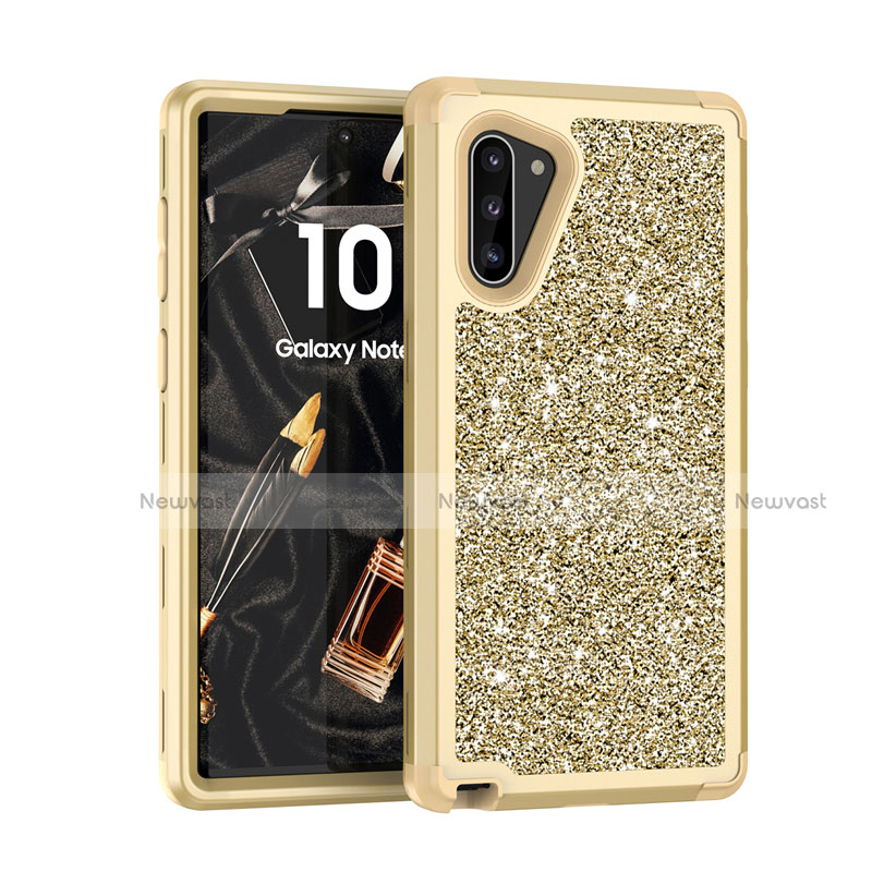 Silicone Matte Finish and Plastic Back Cover Case 360 Degrees Bling-Bling for Samsung Galaxy Note 10 Gold