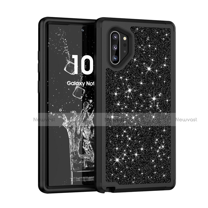 Silicone Matte Finish and Plastic Back Cover Case 360 Degrees Bling-Bling for Samsung Galaxy Note 10 Plus Black