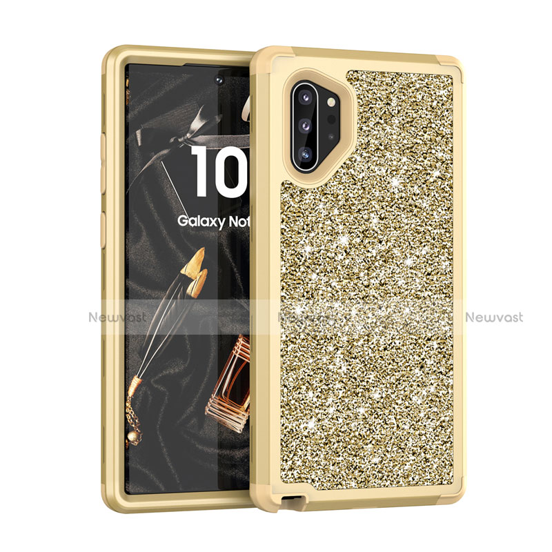 Silicone Matte Finish and Plastic Back Cover Case 360 Degrees Bling-Bling for Samsung Galaxy Note 10 Plus Gold