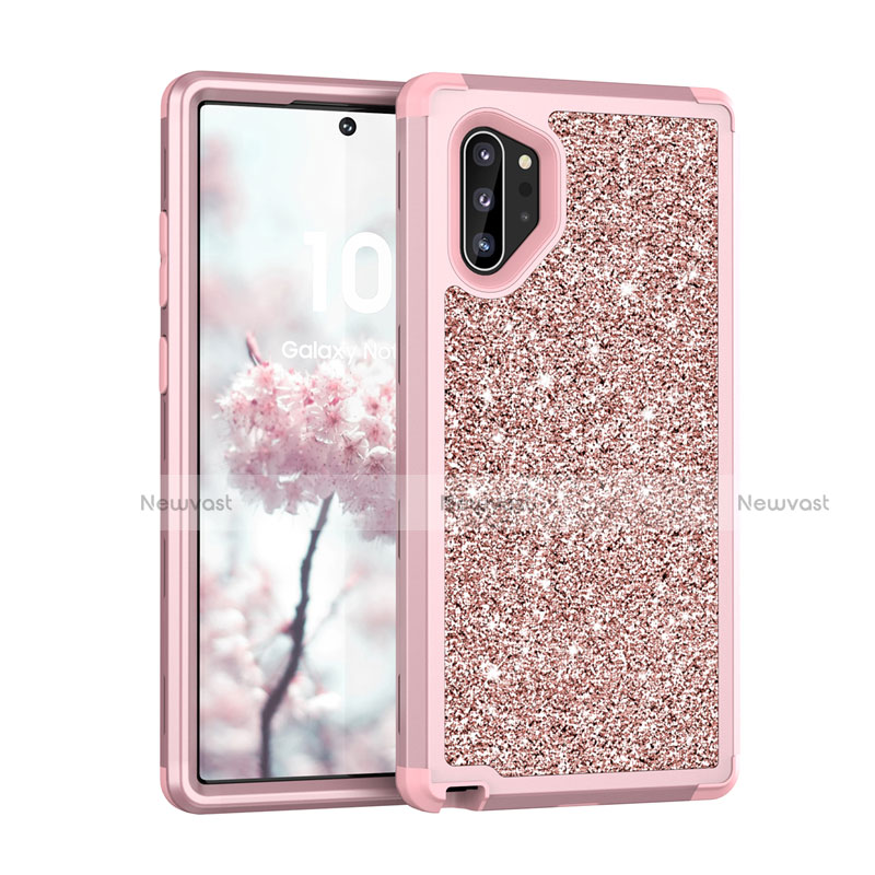 Silicone Matte Finish and Plastic Back Cover Case 360 Degrees Bling-Bling for Samsung Galaxy Note 10 Plus Rose Gold