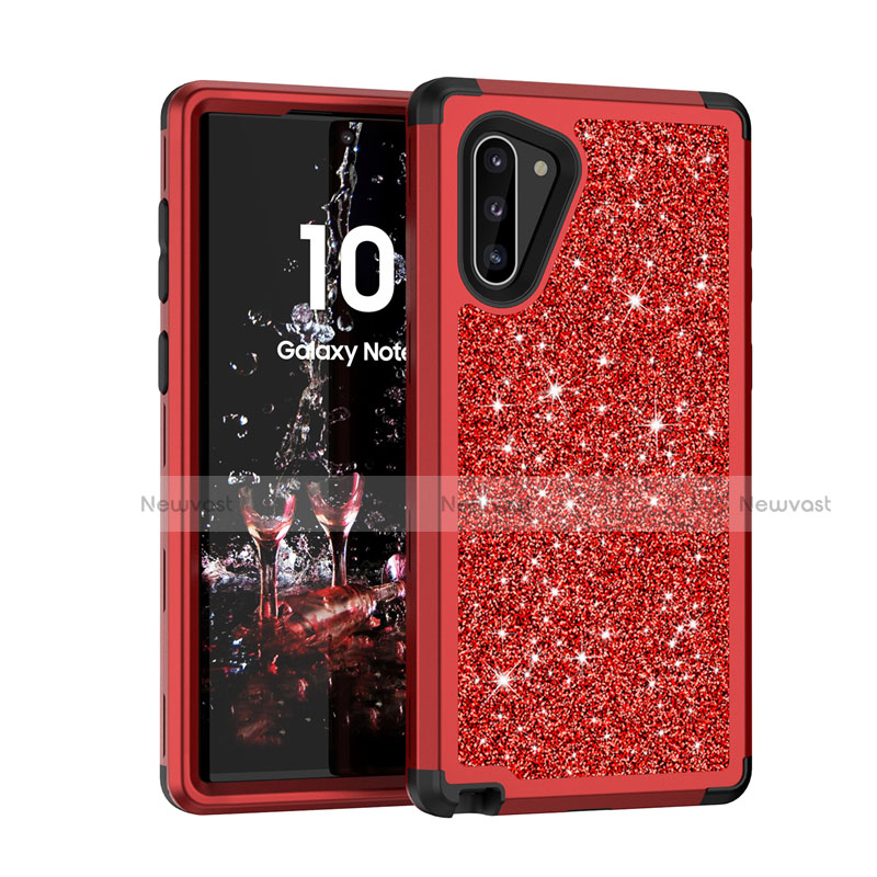 Silicone Matte Finish and Plastic Back Cover Case 360 Degrees Bling-Bling for Samsung Galaxy Note 10 Red