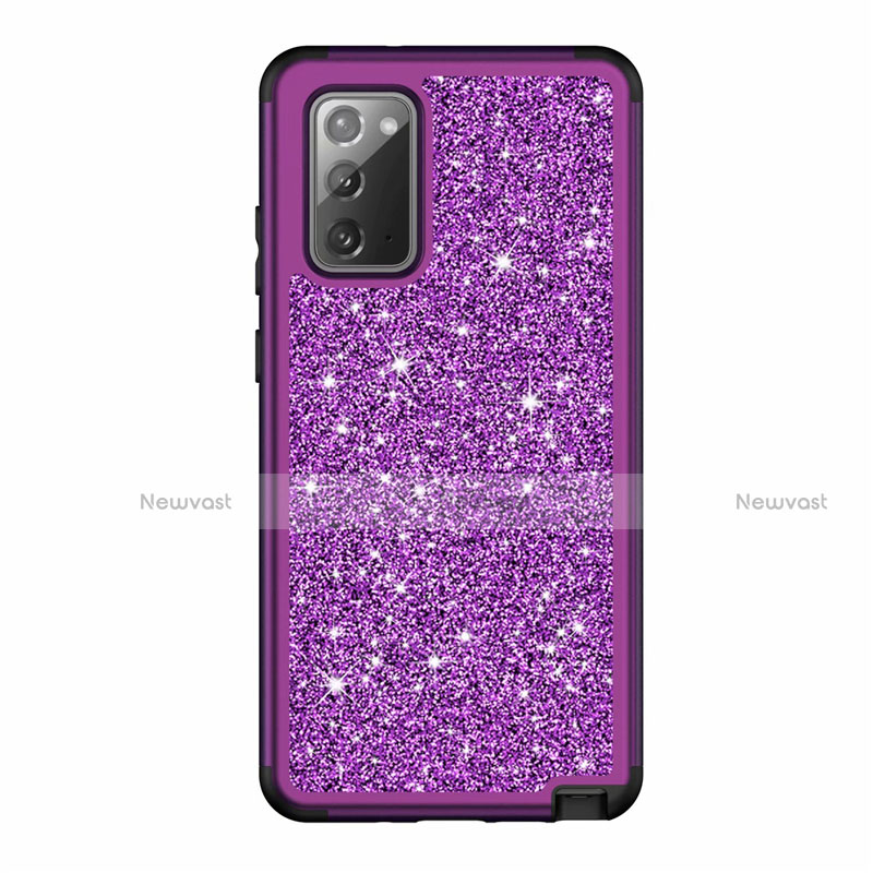 Silicone Matte Finish and Plastic Back Cover Case 360 Degrees Bling-Bling for Samsung Galaxy Note 20 5G Purple