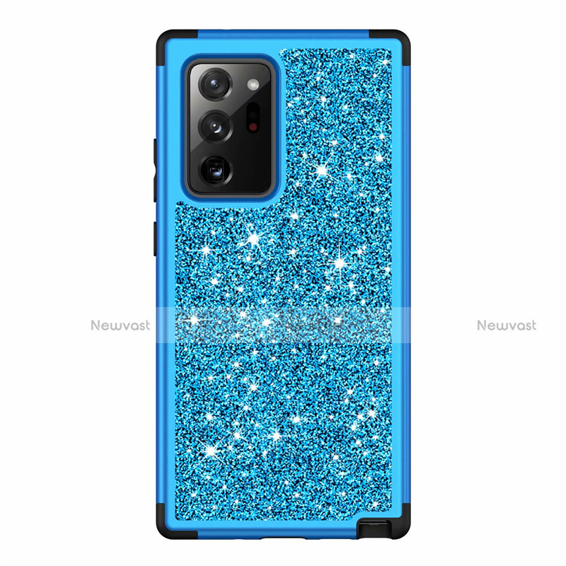 Silicone Matte Finish and Plastic Back Cover Case 360 Degrees Bling-Bling for Samsung Galaxy Note 20 Ultra 5G Sky Blue