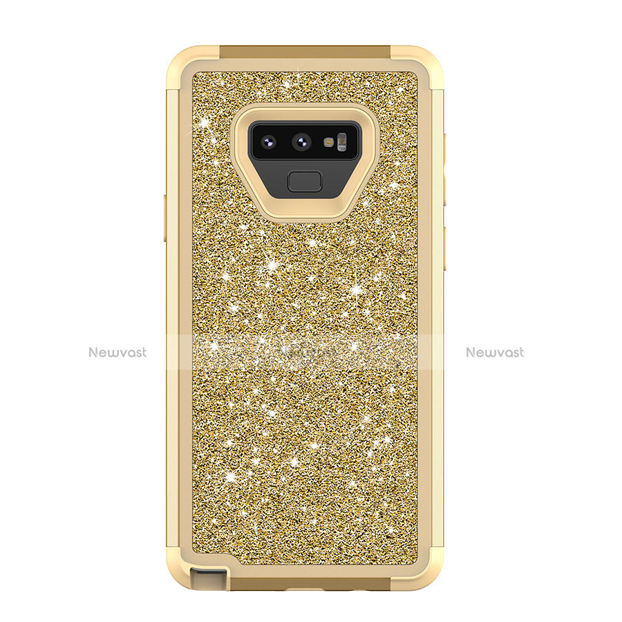 Silicone Matte Finish and Plastic Back Cover Case 360 Degrees Bling-Bling for Samsung Galaxy Note 9 Gold