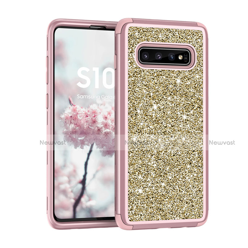 Silicone Matte Finish and Plastic Back Cover Case 360 Degrees Bling-Bling for Samsung Galaxy S10 Pink