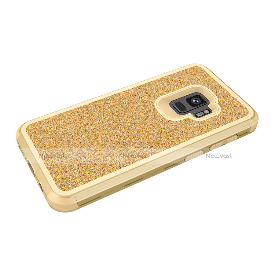 Silicone Matte Finish and Plastic Back Cover Case 360 Degrees Bling-Bling for Samsung Galaxy S9