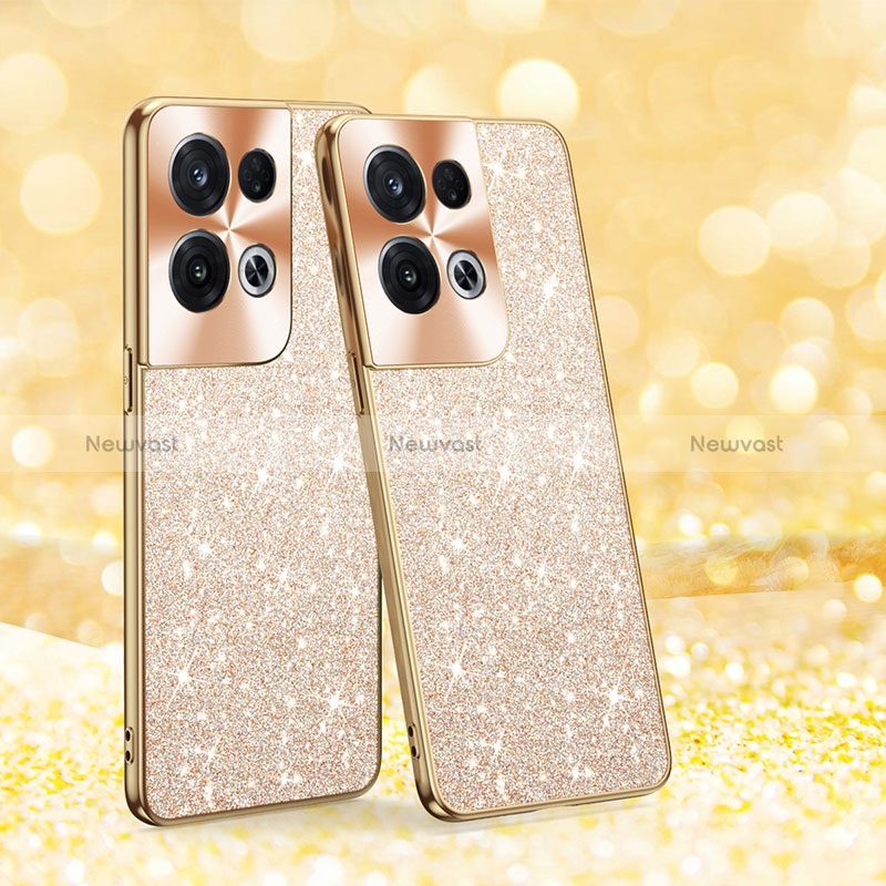 Silicone Matte Finish and Plastic Back Cover Case 360 Degrees Bling-Bling GS1 for Oppo Reno8 Pro 5G Gold