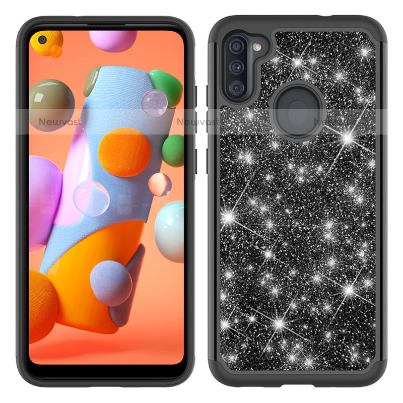 Silicone Matte Finish and Plastic Back Cover Case 360 Degrees Bling-Bling JX1 for Samsung Galaxy A11 Black