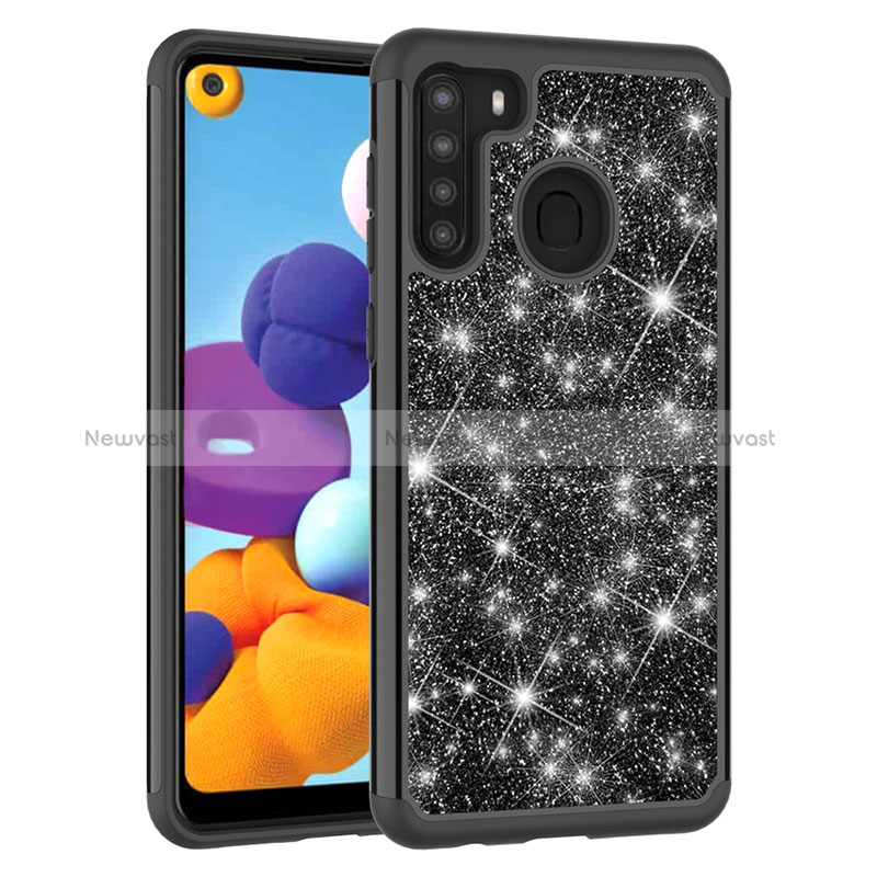 Silicone Matte Finish and Plastic Back Cover Case 360 Degrees Bling-Bling JX1 for Samsung Galaxy A21