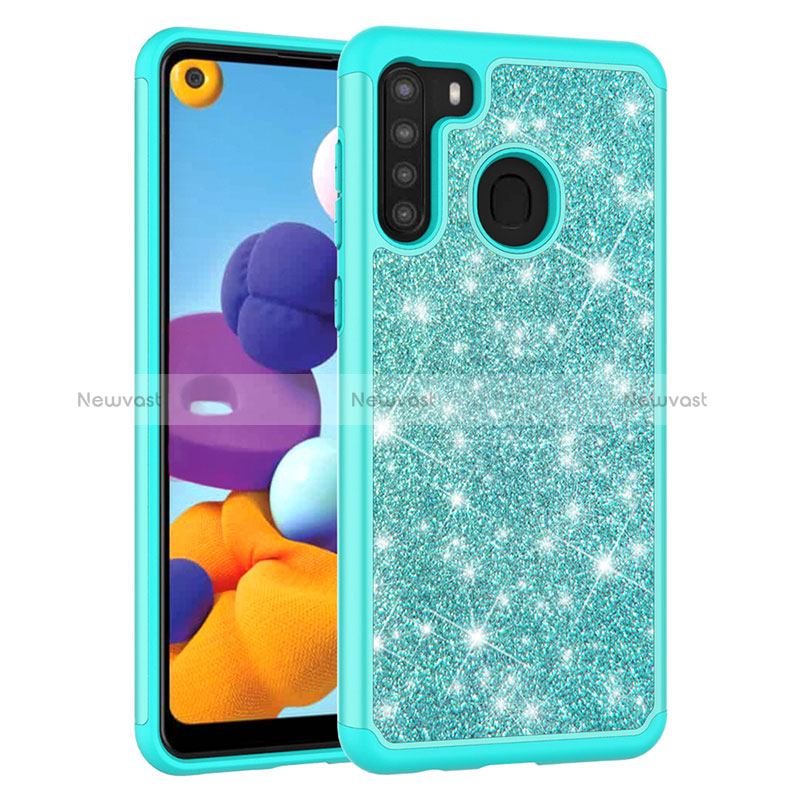 Silicone Matte Finish and Plastic Back Cover Case 360 Degrees Bling-Bling JX1 for Samsung Galaxy A21