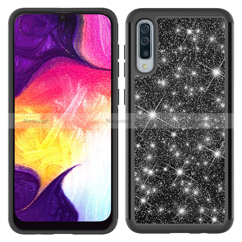 Silicone Matte Finish and Plastic Back Cover Case 360 Degrees Bling-Bling JX1 for Samsung Galaxy A50 Black