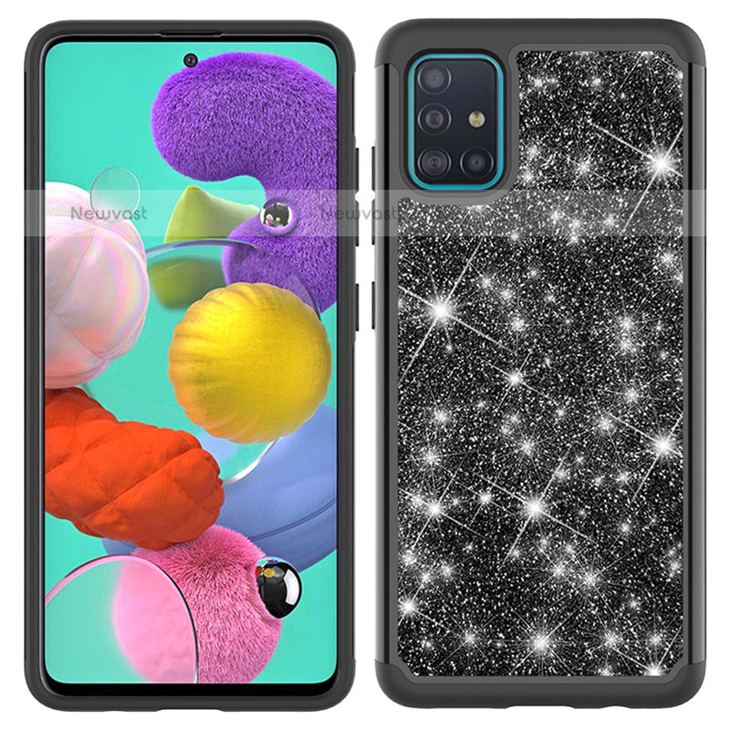 Silicone Matte Finish and Plastic Back Cover Case 360 Degrees Bling-Bling JX1 for Samsung Galaxy A51 4G Black