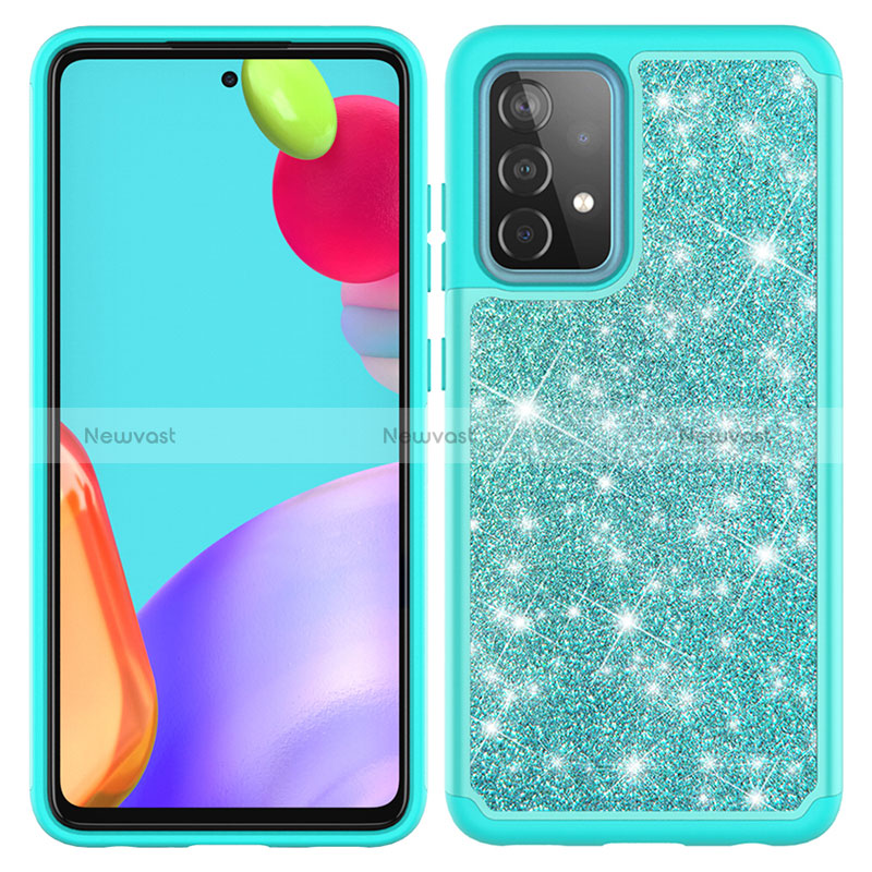 Silicone Matte Finish and Plastic Back Cover Case 360 Degrees Bling-Bling JX1 for Samsung Galaxy A52 4G Cyan