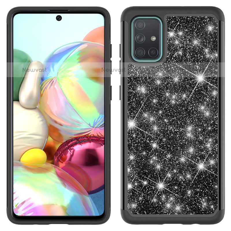 Silicone Matte Finish and Plastic Back Cover Case 360 Degrees Bling-Bling JX1 for Samsung Galaxy A71 4G A715 Black