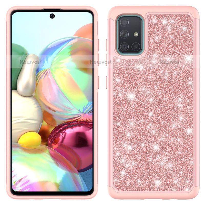 Silicone Matte Finish and Plastic Back Cover Case 360 Degrees Bling-Bling JX1 for Samsung Galaxy A71 4G A715 Rose Gold