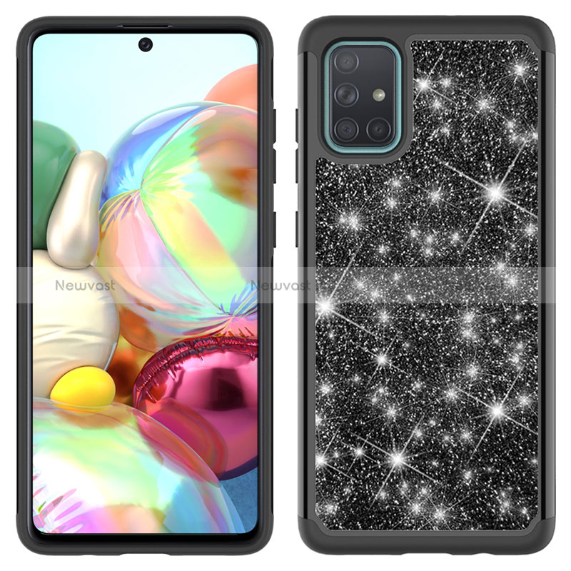 Silicone Matte Finish and Plastic Back Cover Case 360 Degrees Bling-Bling JX1 for Samsung Galaxy A71 5G Black