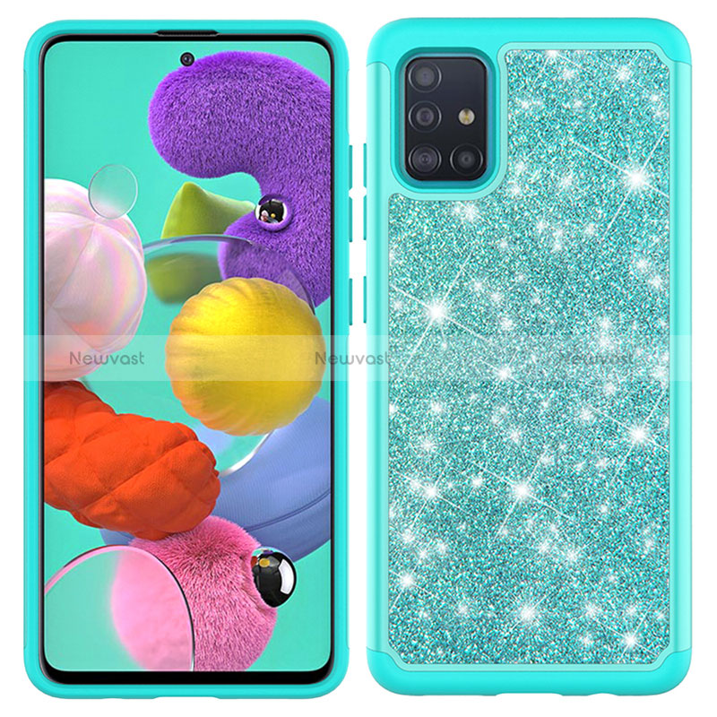 Silicone Matte Finish and Plastic Back Cover Case 360 Degrees Bling-Bling JX1 for Samsung Galaxy M40S Cyan