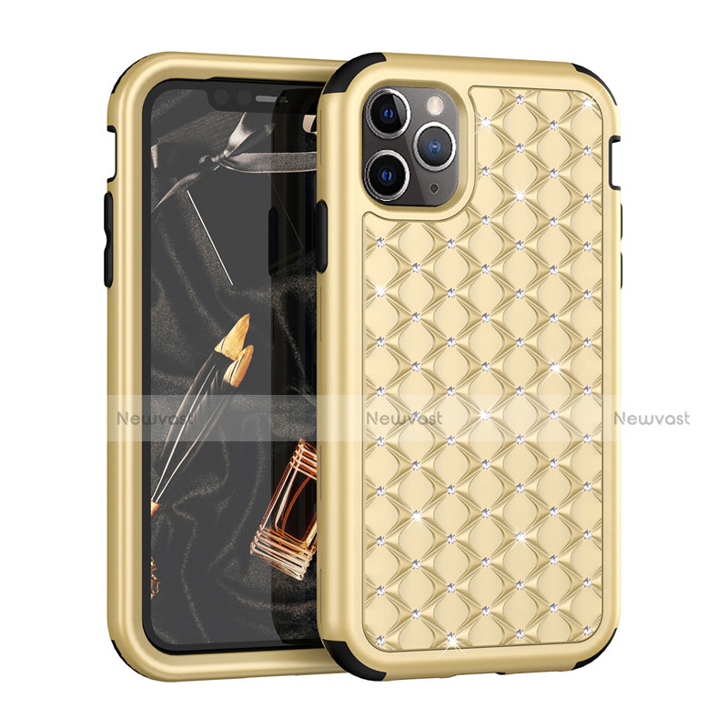 Silicone Matte Finish and Plastic Back Cover Case 360 Degrees Bling-Bling U01 for Apple iPhone 11 Pro Gold and Black