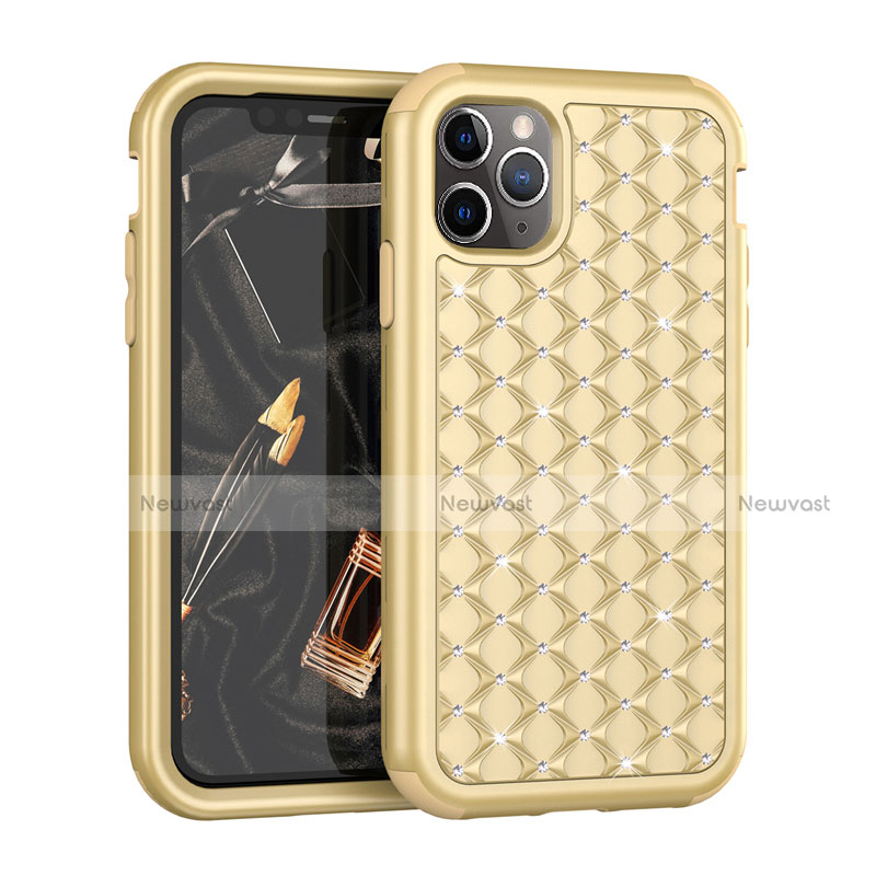 Silicone Matte Finish and Plastic Back Cover Case 360 Degrees Bling-Bling U01 for Apple iPhone 11 Pro Max Gold