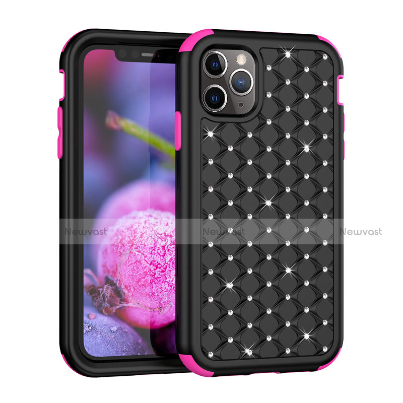 Silicone Matte Finish and Plastic Back Cover Case 360 Degrees Bling-Bling U01 for Apple iPhone 11 Pro Max Pink