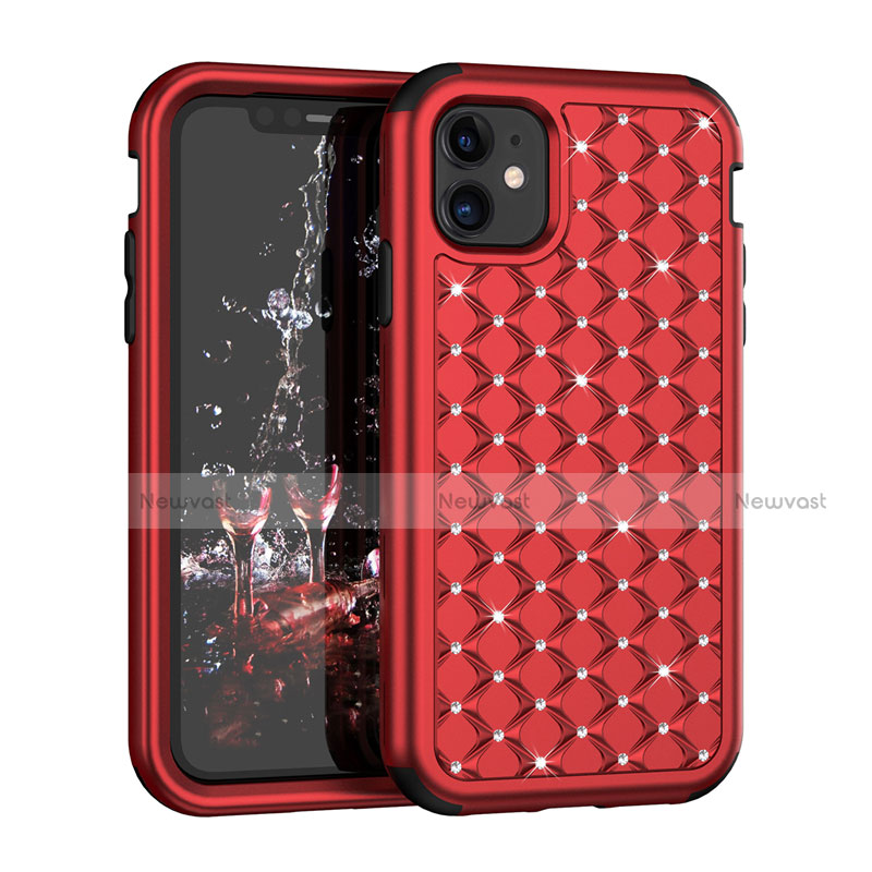 Silicone Matte Finish and Plastic Back Cover Case 360 Degrees Bling-Bling U01 for Apple iPhone 11 Red