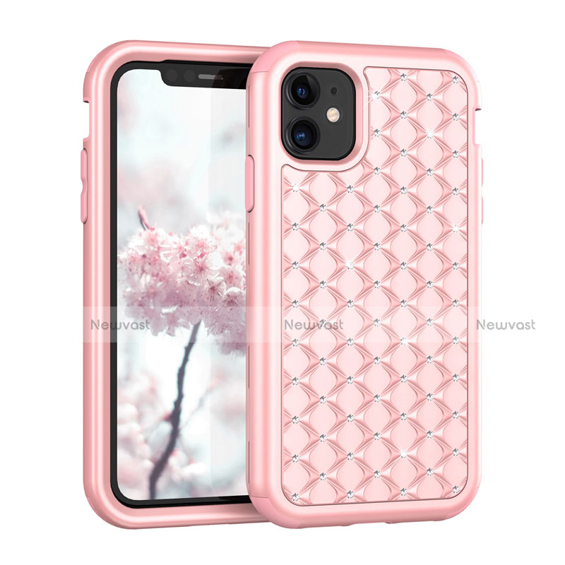 Silicone Matte Finish and Plastic Back Cover Case 360 Degrees Bling-Bling U01 for Apple iPhone 11 Rose Gold