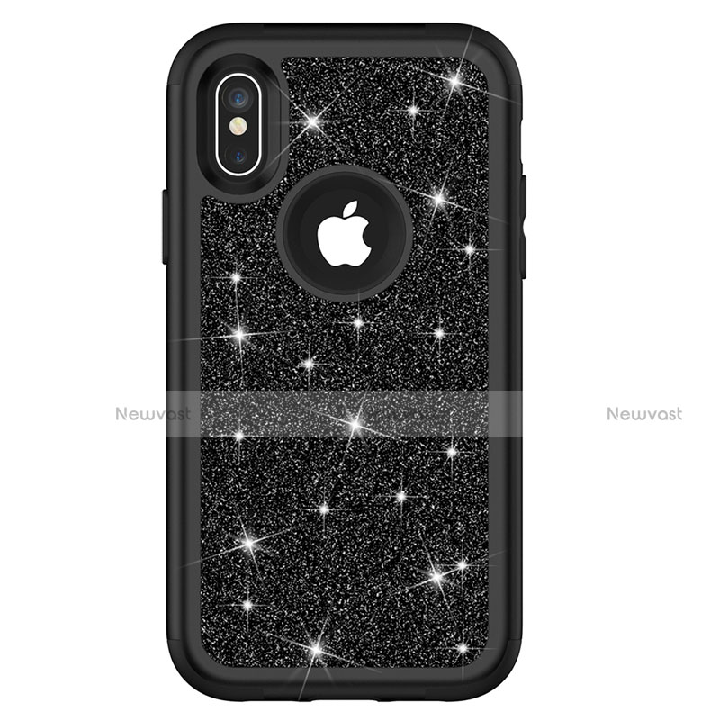 Silicone Matte Finish and Plastic Back Cover Case 360 Degrees Bling-Bling U01 for Apple iPhone X Black