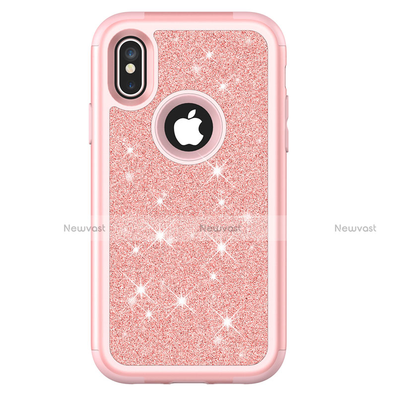 Silicone Matte Finish and Plastic Back Cover Case 360 Degrees Bling-Bling U01 for Apple iPhone Xs Max Rose Gold