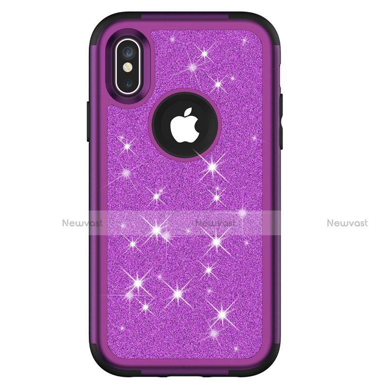 Silicone Matte Finish and Plastic Back Cover Case 360 Degrees Bling-Bling U01 for Apple iPhone Xs Purple