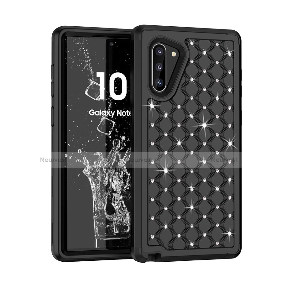 Silicone Matte Finish and Plastic Back Cover Case 360 Degrees Bling-Bling U01 for Samsung Galaxy Note 10 Black