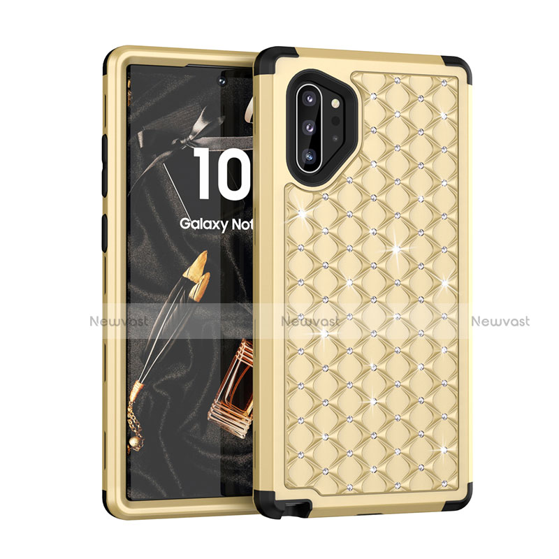 Silicone Matte Finish and Plastic Back Cover Case 360 Degrees Bling-Bling U01 for Samsung Galaxy Note 10 Plus 5G Gold and Black