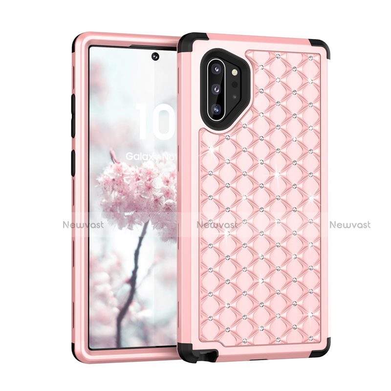 Silicone Matte Finish and Plastic Back Cover Case 360 Degrees Bling-Bling U01 for Samsung Galaxy Note 10 Plus 5G Pink