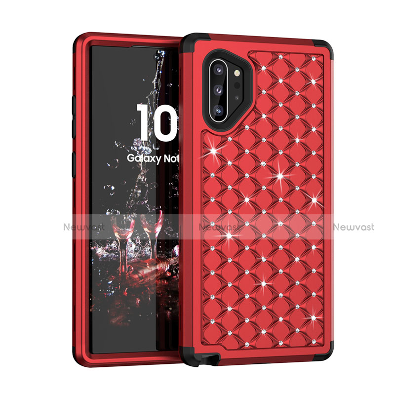 Silicone Matte Finish and Plastic Back Cover Case 360 Degrees Bling-Bling U01 for Samsung Galaxy Note 10 Plus Red