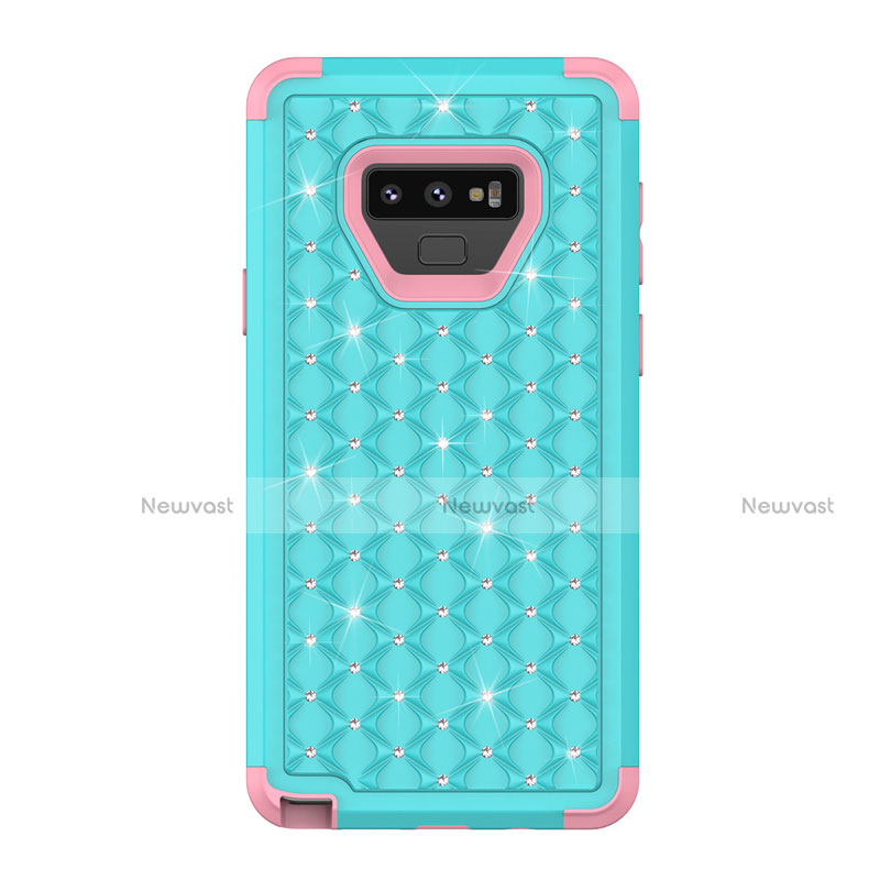 Silicone Matte Finish and Plastic Back Cover Case 360 Degrees Bling-Bling U01 for Samsung Galaxy Note 9 Cyan