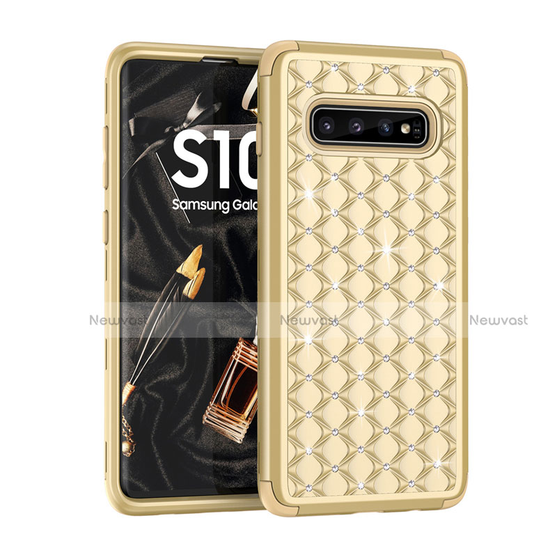 Silicone Matte Finish and Plastic Back Cover Case 360 Degrees Bling-Bling U01 for Samsung Galaxy S10 5G Gold