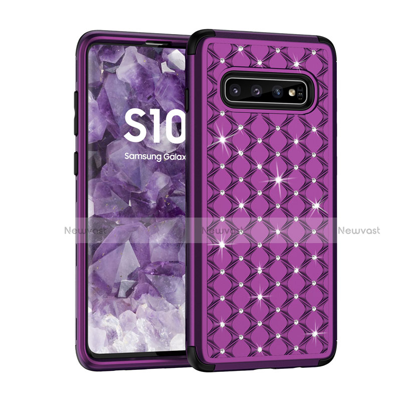 Silicone Matte Finish and Plastic Back Cover Case 360 Degrees Bling-Bling U01 for Samsung Galaxy S10 5G Purple