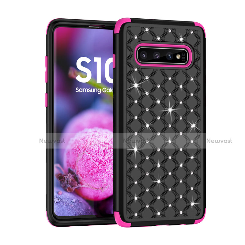 Silicone Matte Finish and Plastic Back Cover Case 360 Degrees Bling-Bling U01 for Samsung Galaxy S10 Black